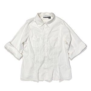 Karen Sport Womans Size 2X White Full Button Front Collared Shirt
